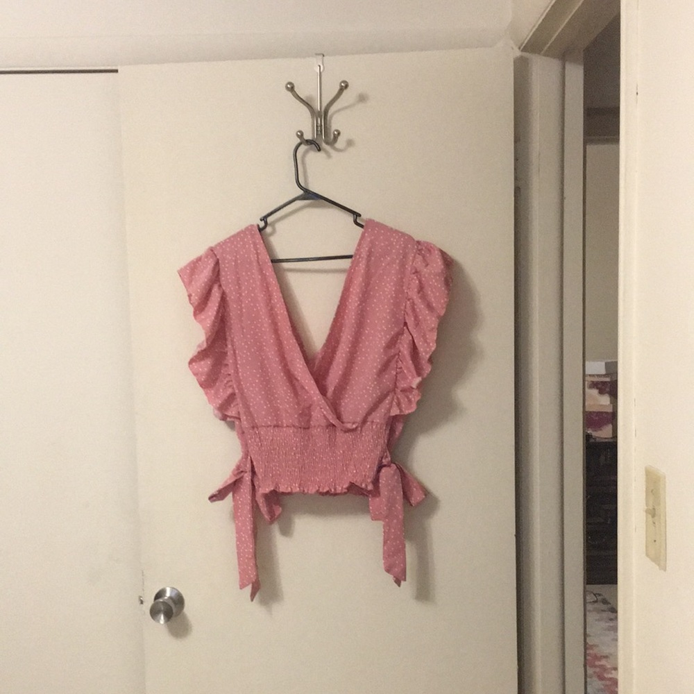 SHEIN Pink and White Polka Dot Blouse